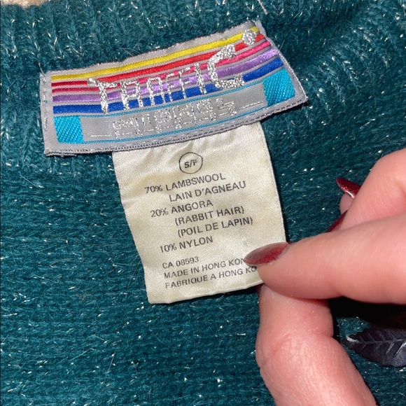 Vintage 70s 80s Teal Sweater with Silver Accents small - Picture 3 of 3